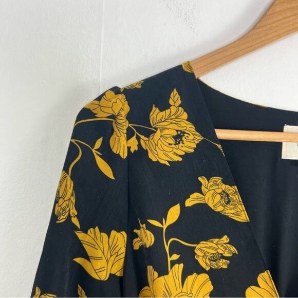 Reset by Jane Black Yellow Gold Floral Ruffle Dress Size Medium - Picture 4 of 15